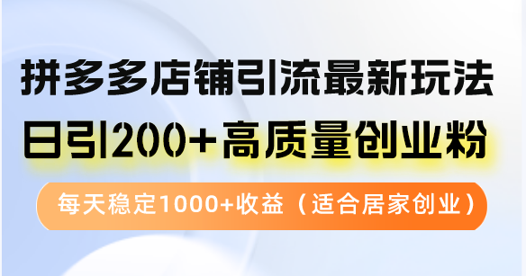 拼多多店铺引流最新玩法，日引200+高质量创业粉，每天稳定1000+收益(…-木白网创