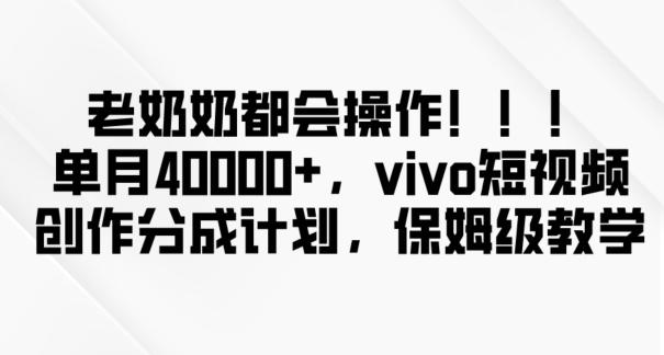老奶奶都会操作，新平台无脑操作，单月40000+，vivo短视频创作分成计划【揭秘】-木白网创