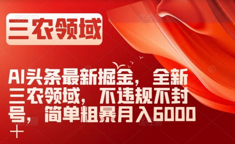 AI头条最新掘金，全新三农领域，不违规不封号，简单粗暴月入6000＋【揭秘】-木白网创