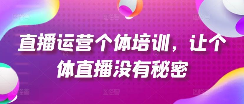 直播运营个体培训，让个体直播没有秘密，起号、货源、单品打爆、投流等玩法-木白网创
