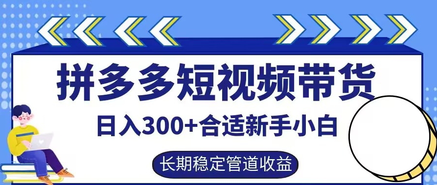 拼多多短视频带货日入300+有长期稳定被动收益，合适新手小白【揭秘】-木白网创
