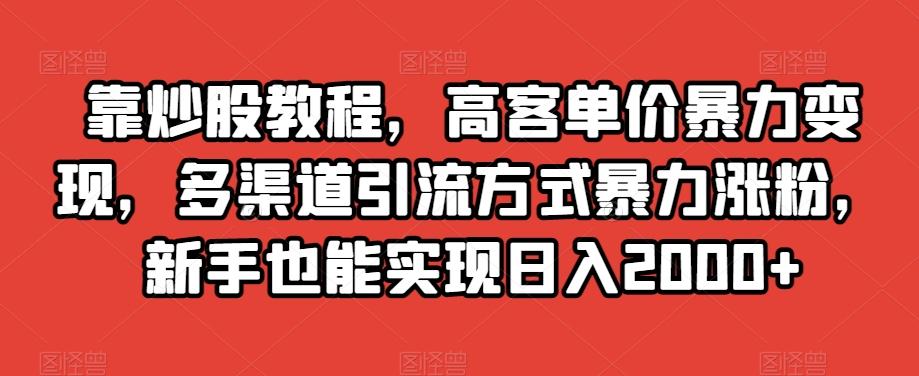 靠炒股教程，高客单价暴力变现，多渠道引流方式暴力涨粉，新手也能实现日入2000+【揭秘】-木白网创