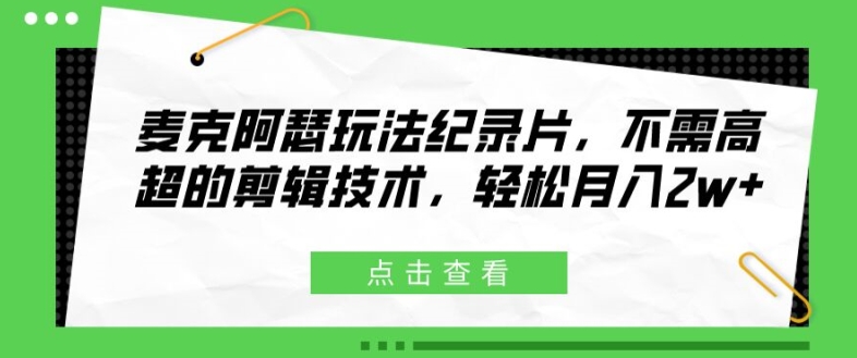 麦克阿瑟玩法纪录片，不需高超的剪辑技术，轻松月入2w+【揭秘】-木白网创