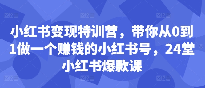 小红书变现特训营，带你从0到1做一个赚钱的小红书号，24堂小红书爆款课-木白网创