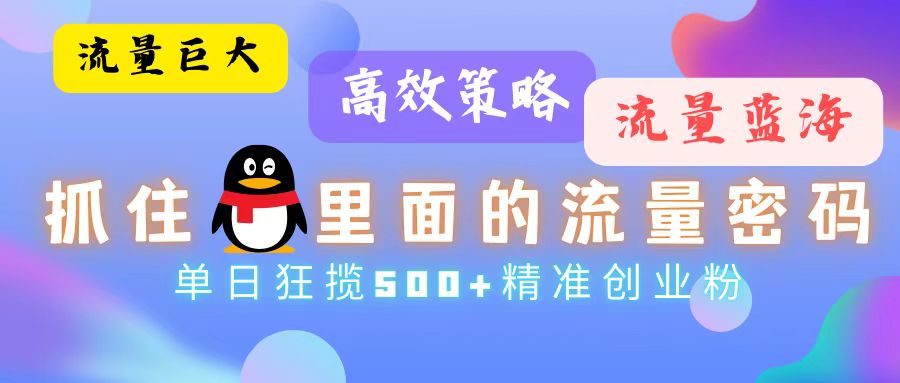 流量蓝海，抓住QQ里面的流量密码！高效策略，单日狂揽500+精准创业粉-木白网创
