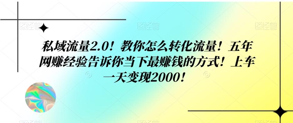 私域流量2.0！教你怎么转化流量！五年网赚经验告诉你当下最赚钱的方式！上车一天变现2000！-木白网创