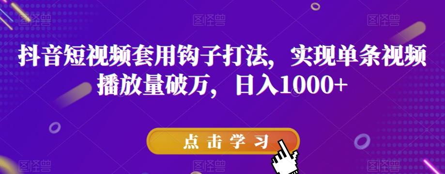 抖音短视频套用钩子打法，实现单条视频播放量破万，日入1000+【揭秘】-木白网创