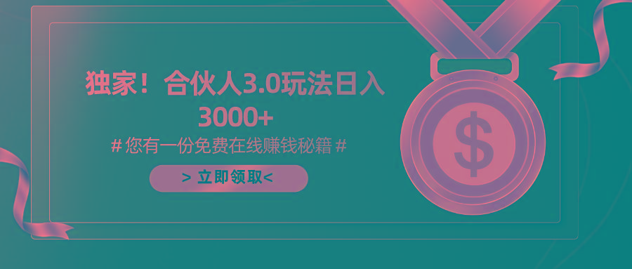 游戏合伙人3.0，日入3000+，无限扩大的蓝海项目-木白网创