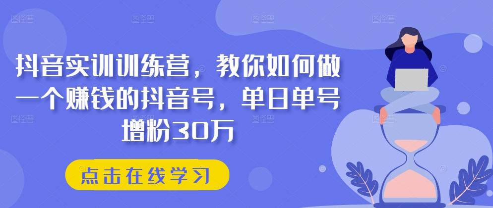 抖音实训训练营，教你如何做一个赚钱的抖音号，单日单号增粉30万-木白网创