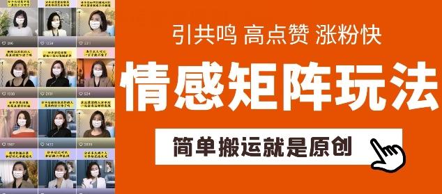 简单搬运，情感矩阵玩法，涨粉速度快，可带货，可起号【揭秘】-木白网创