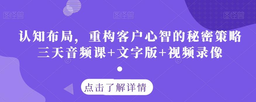 认知布局，重构客户心智的秘密策略三天音频课+文字版+视频录像-木白网创