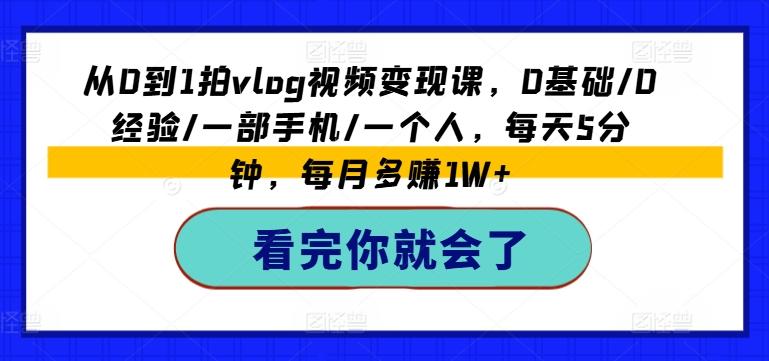 从0到1拍vlog视频变现课，0基础/0经验/一部手机/一个人，每天5分钟，每月多赚1W+-木白网创