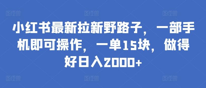 小红书最新拉新野路子，一部手机即可操作，一单15块，做得好日入2000+【揭秘】-木白网创