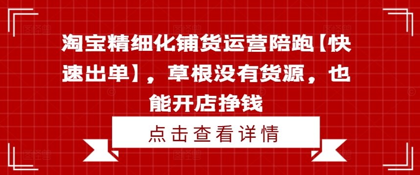 淘宝精细化铺货运营陪跑【快速出单】，草根没有货源，也能开店挣钱-木白网创