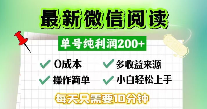 微信阅读最新玩法，每天十分钟，单号一天200+，简单0零成本，当日提现-木白网创
