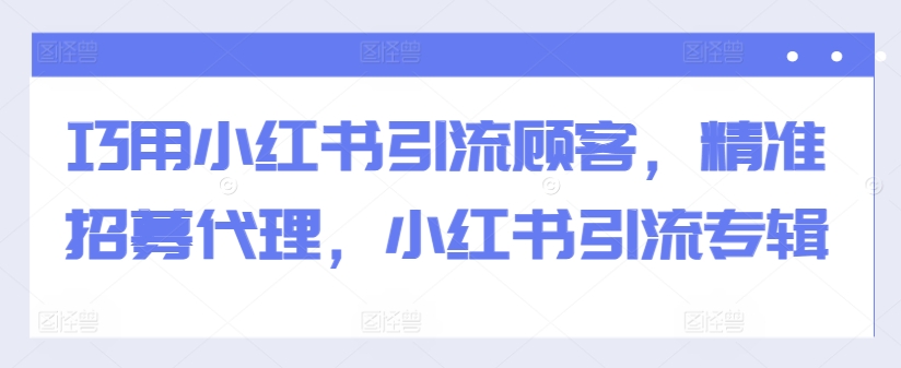 巧用小红书引流顾客，精准招募代理，小红书引流专辑-木白网创