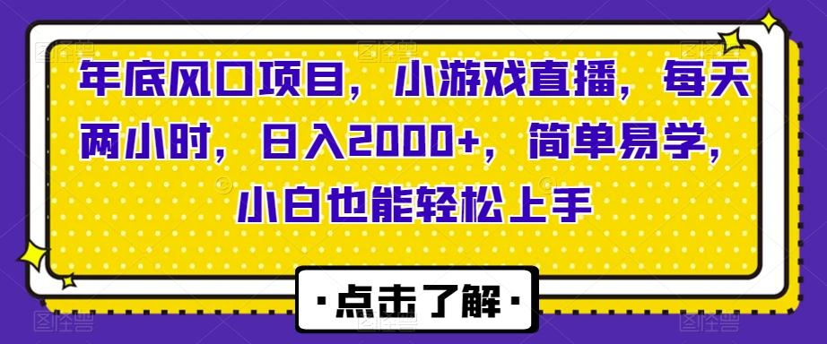 年底风口项目，小游戏直播，每天两小时，日入2000+，简单易学，小白也能轻松上手-木白网创