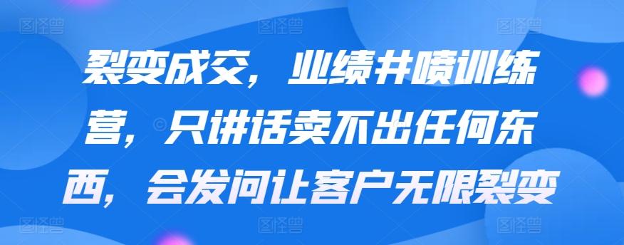 裂变成交，业绩井喷训练营，只讲话卖不出任何东西，会发问让客户无限裂变-木白网创