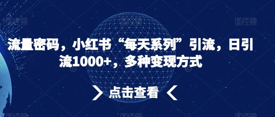 流量密码，小红书“每天系列”引流，日引流1000+，多种变现方式【揭秘】-木白网创