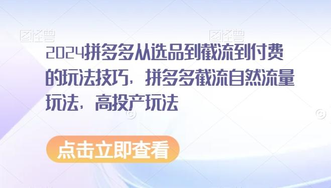 2024拼多多从选品到截流到付费的玩法技巧，拼多多截流自然流量玩法，高投产玩法-木白网创