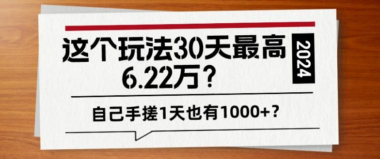 这个玩法30天最高6.22万？自己手搓1天也有1000+？-木白网创