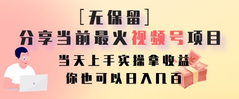 无保留分享当前最火视频号项目，当天上手实操拿收益，你也可以日入几百-木白网创