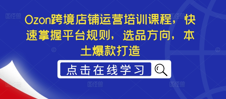 Ozon跨境店铺运营培训课程，快速掌握平台规则，选品方向，本土爆款打造-木白网创