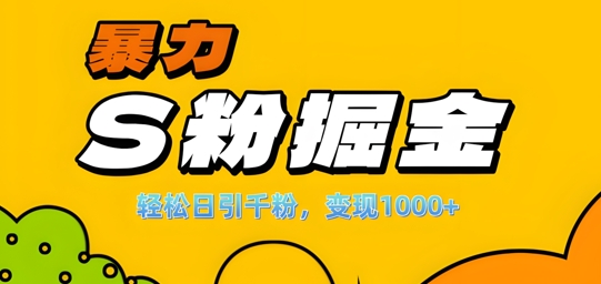 单人单机日引千粉，变现1k+，S粉流量掘金计划攻略【揭秘】-木白网创