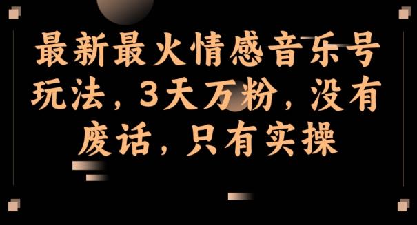 最新最火情感音乐号玩法，3天万粉，没有废话，只有实操-木白网创