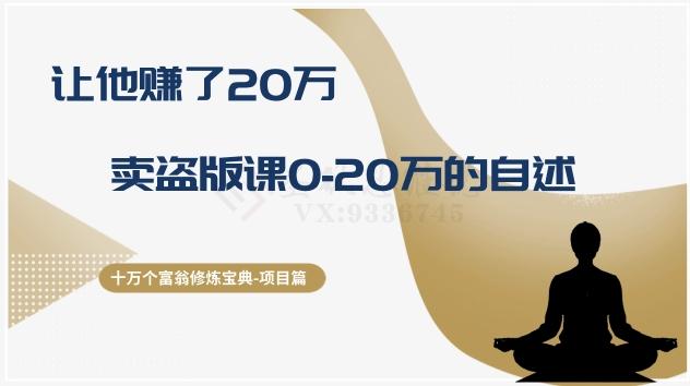 十万个富翁修炼宝典之9.让他赚了20万，卖盗版课0-20万的自述-木白网创