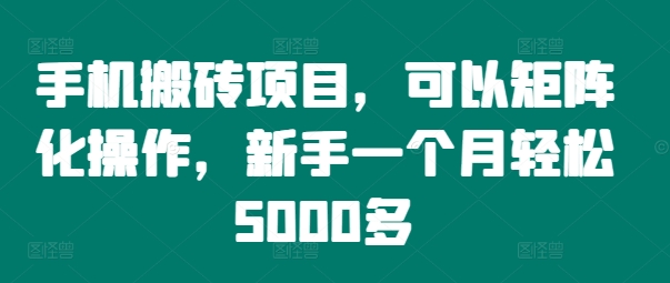 手机搬砖项目，可以矩阵化操作，新手一个月轻松5000多-木白网创