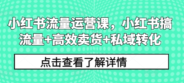 小红书流量运营课，小红书搞流量+高效卖货+私域转化-木白网创