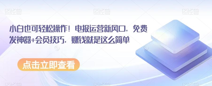 小白也可轻松操作！电报运营新风口，免费发神器+会员技巧，赚钱就是这么简单-木白网创
