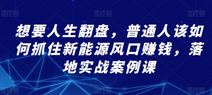 想要人生翻盘，普通人该如何抓住新能源风口赚钱，落地实战案例课-木白网创