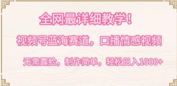 全网最详细教学，视频号蓝海赛道，口播情感视频，无需露脸，制作简单，轻松实现日入1000+【揭秘】-木白网创