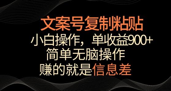 文案号掘金，简单复制粘贴，小白操作，单作品收益900+【揭秘】-木白网创