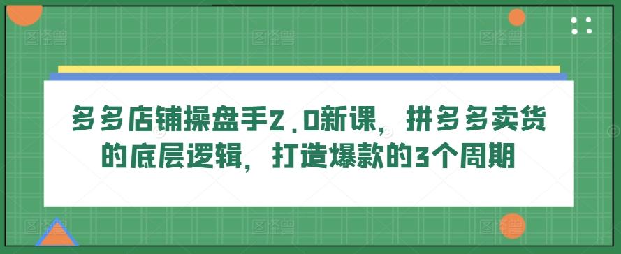 多多店铺操盘手2.0新课，拼多多卖货的底层逻辑，打造爆款的3个周期-木白网创