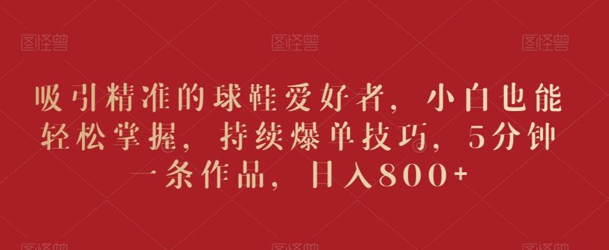 吸引精准的球鞋爱好者，小白也能轻松掌握，持续爆单技巧，5分钟一条作品，日入800+【揭秘】-木白网创