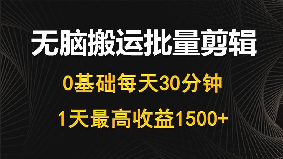 (10008期)每天30分钟，0基础无脑搬运批量剪辑，1天最高收益1500+-木白网创