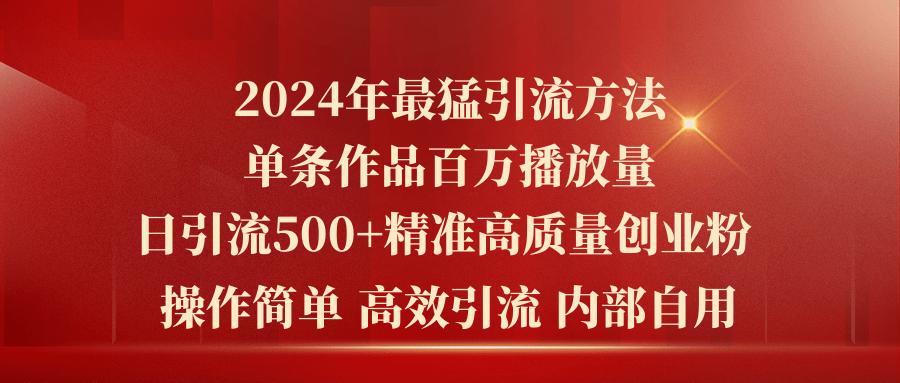 2024年最猛暴力引流方法，单条作品百万播放 单日引流500+高质量精准创业粉-木白网创