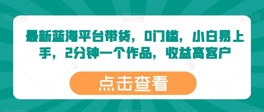 最新蓝海平台带货，0门槛，小白易上手，2分钟一个作品，收益高【揭秘】-木白网创
