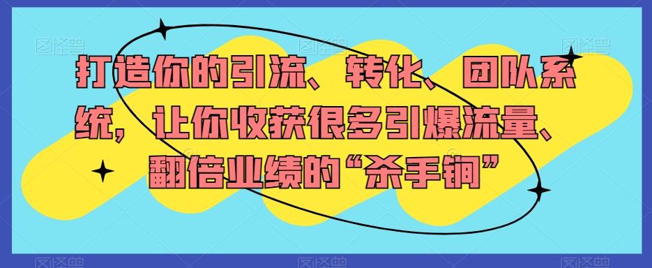 打造你的引流、转化、团队系统，让你收获很多引爆流量、翻倍业绩的“杀手锏”-木白网创
