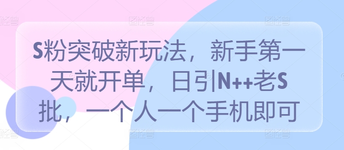 S粉突破新玩法，新手第一天就开单，日引N++老S批，一个人一个手机即可【揭秘】-木白网创
