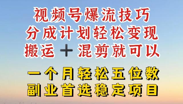视频号爆流技巧，分成计划轻松变现，搬运 +混剪就可以，一个月轻松五位数稳定项目【揭秘】-木白网创