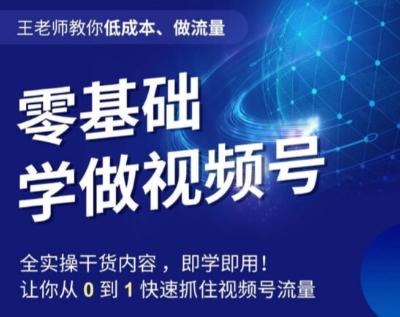 王老师教你低成本、做流量，零基础学做视频号，0-1快速抓住视频号流量-木白网创