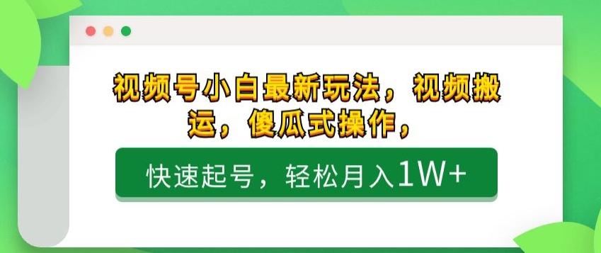 视频号小白最新玩法，视频搬运，傻瓜式操作，快速起号，轻松月入1W+-木白网创