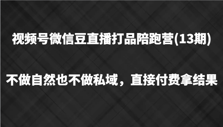 视频号微信豆直播打品陪跑(13期)，不做不自然流不做私域，直接付费拿结果-木白网创