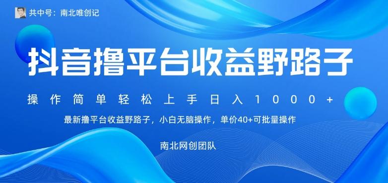 最新撸抖音平台收益野路子，操作简单，单价高，小白可无脑操作可日入1000+-木白网创