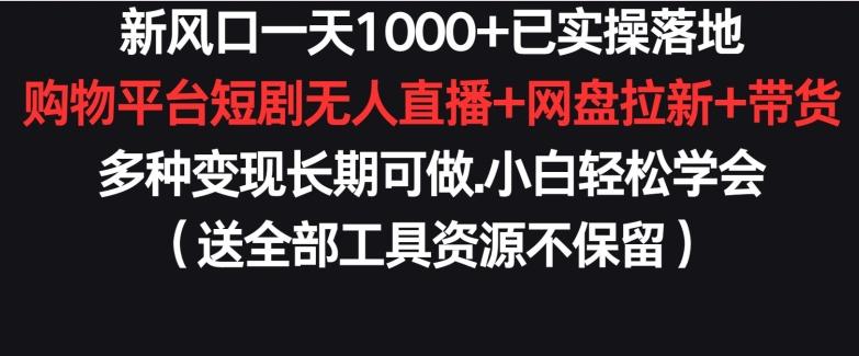 新风口一天1000+已实操落地购物平台短剧无人直播+网盘拉新+带货多种变现长期可做【揭秘】-木白网创