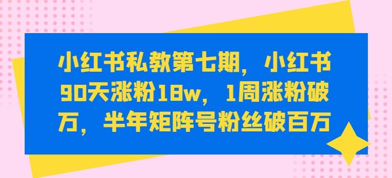 小红书私教第七期，小红书90天涨粉18w，1周涨粉破万，半年矩阵号粉丝破百万-木白网创